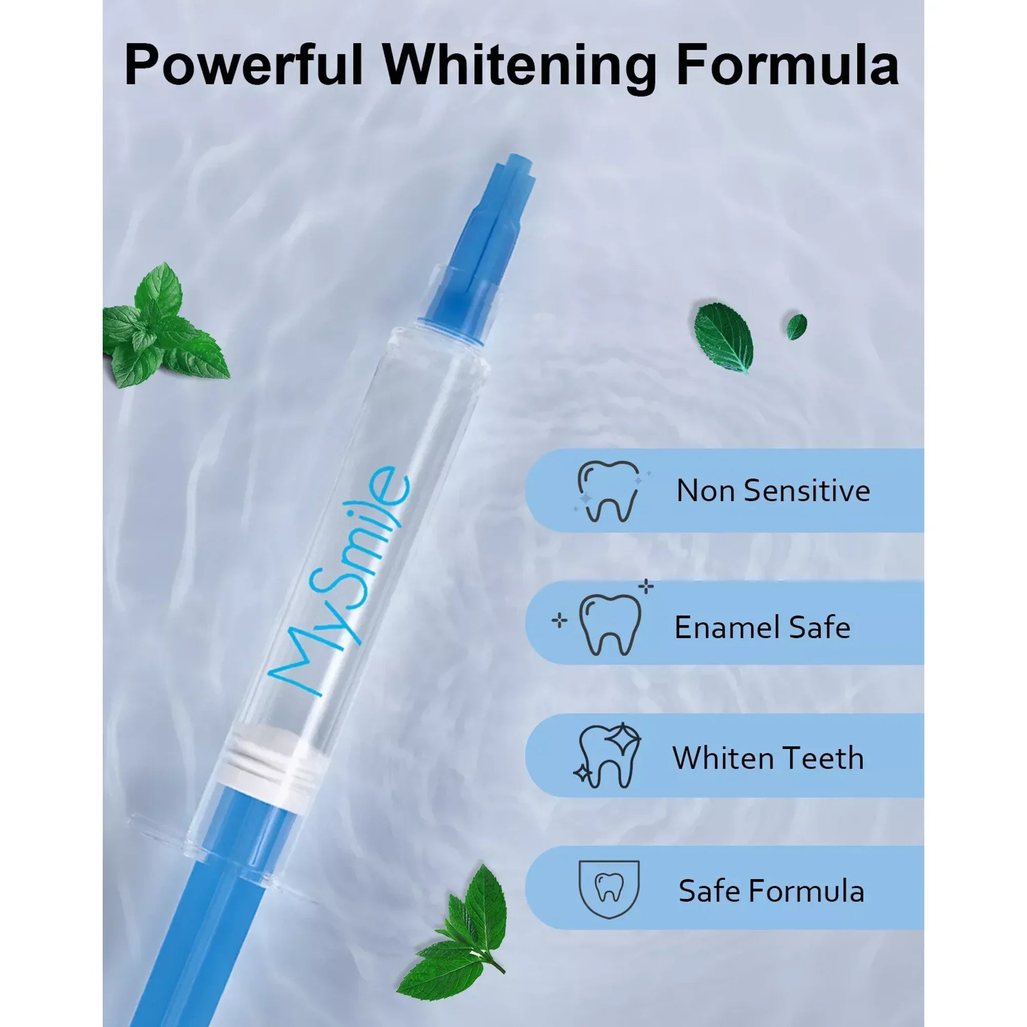Teeth Whitening Gel Refill Pack, 3 X 3Ml Gentle Enamel Safe Non-Sensitive Whitening Gel for Teeth Whitening Kit, 2Pcs Teeth Whitening Strips, No Light, Mint, 1 Pack